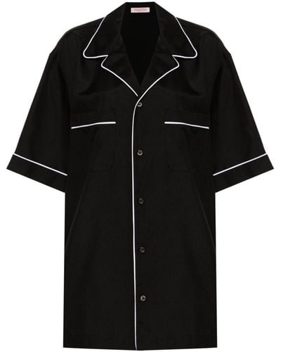 Valentino Garavani Contrasting-trim Silk Pajama Top - Black