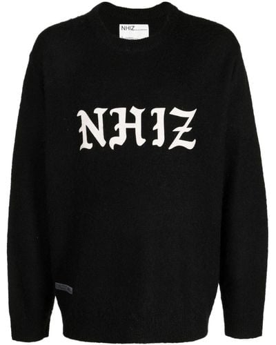 Izzue Slogan-print Long-sleeve Sweater - Black