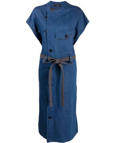 Y's Yohji Yamamoto Robe en jean à taille ceinturée - Bleu