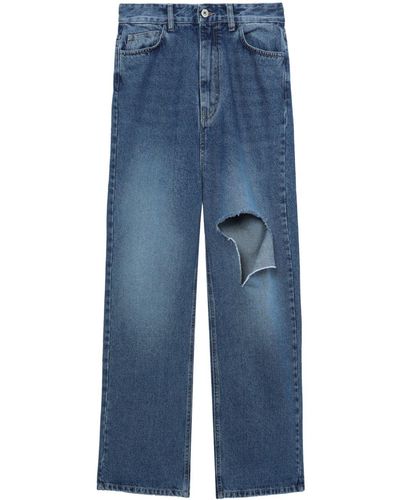 ROKH Rip-detail Flared-leg Jeans - Blue