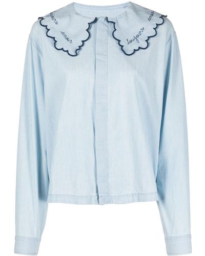 Maison Labiche Oversize-collar Embroidered Shirt - Blue