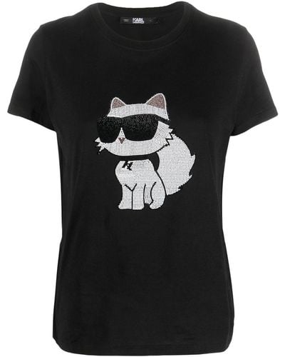 Karl Lagerfeld Ikonik Choupette Tシャツ - ブラック