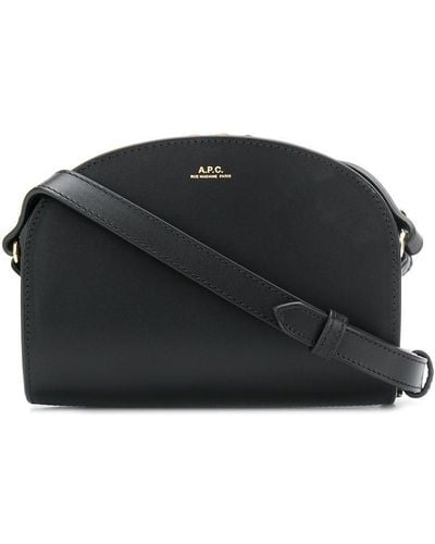 A.P.C. Woman's Sac Demi-lune Mini Black Leather Crossbody Bag