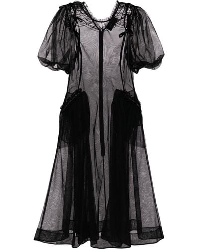 Simone Rocha Puff-sleeve Ruched Dress - Black
