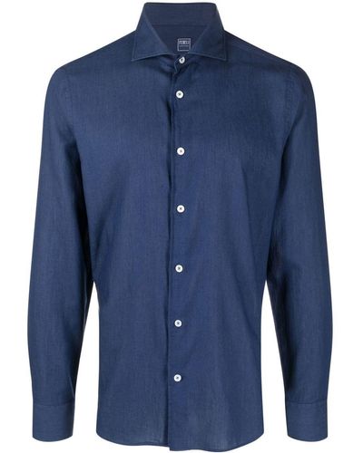 Fedeli Poplin Long-sleeve Shirt - Blue