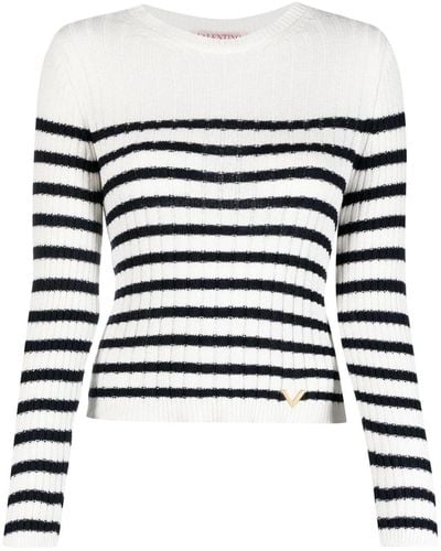 Valentino Garavani Striped Ribbed-knit Sweater - White