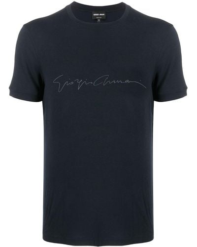 Giorgio Armani T-shirt Met Merk - Blauw