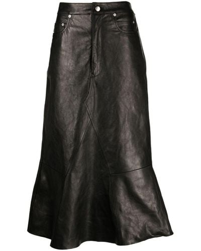 Rick Owens A-line Leather Midi Skirt - Black