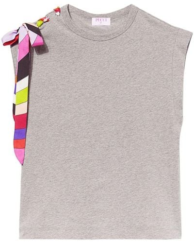 Emilio Pucci T-shirt en coton à détail de laçage - Gris