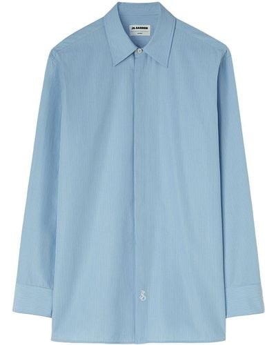 Jil Sander Chemise rayée à logo brodé - Bleu