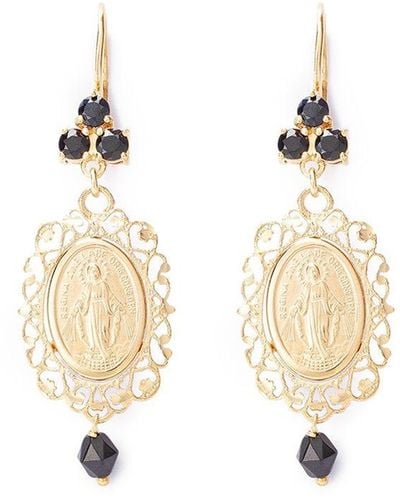 Dolce & Gabbana Pendientes Virgin Mary en oro amarillo de 18kt con zafiros - Metálico