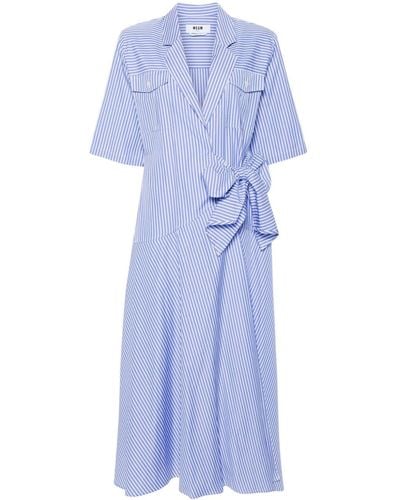 MSGM Wraparound Striped Midi Dress - Blue