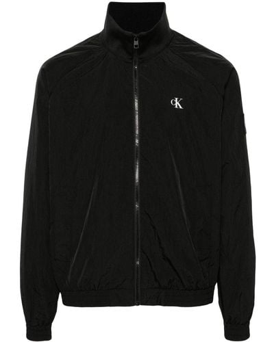 Calvin Klein Zip-up Crinkled Bomber Jacket - Black