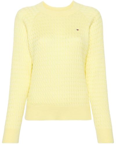 Tommy Hilfiger Logo-embroidered Cable-knit Sweater - Yellow