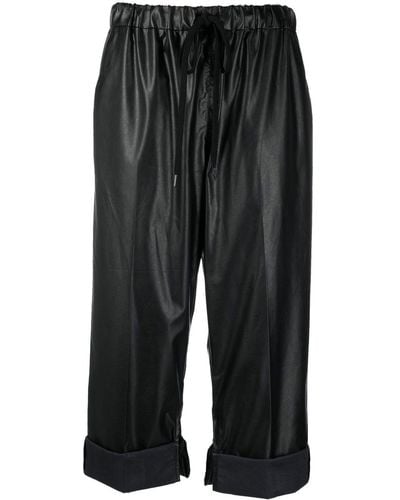 MM6 by Maison Martin Margiela Faux-leather Cropped Pants - Black