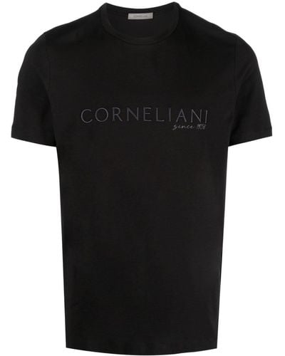 Corneliani Logo-embroidered Cotton T-shirt - Black