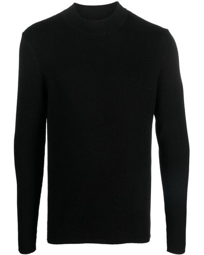 Sandro Ribbed-knit Crew-neck Sweater - Black