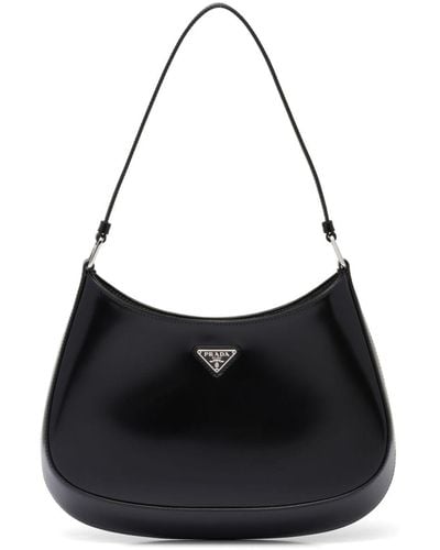 Prada Cleo Brand-plaque Brushed Leather Shoulder Bag - Black