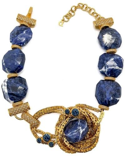 JENNIFER GIBSON JEWELLERY Vintage Christian Dior Runway Blue Marble Collar 1990s