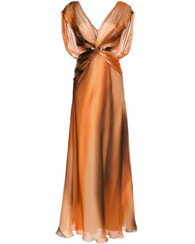 Alberta Ferretti ホルターネック サテンイブニングドレス - オレンジ