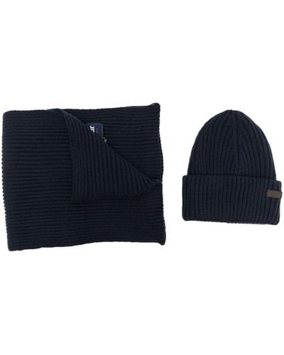 Barbour Ribbed Beanie Set - Blue