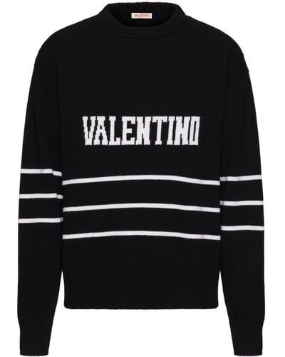 Valentino Garavani Intarsia-logo Wool Sweater - Blue