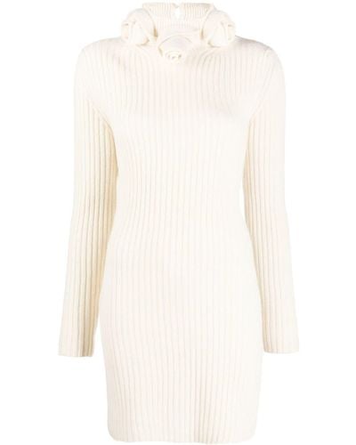 Blumarine Roll-neck Wool Mini Dress - White