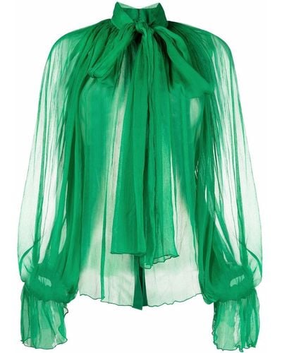 Atu Body Couture Sheer Pleated Pussybow Blouse - Green