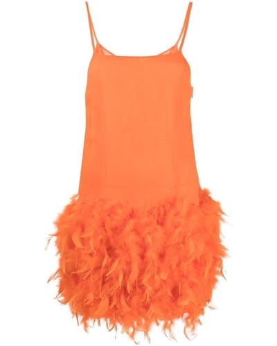 GIUSEPPE DI MORABITO Feather-trim Detailing Mini Dress - Orange