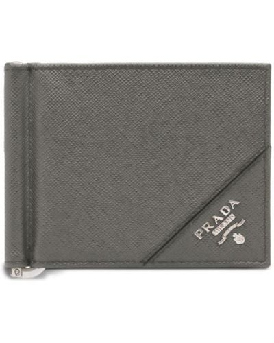 Prada Triangle-logo Leather Cardholder - Grey