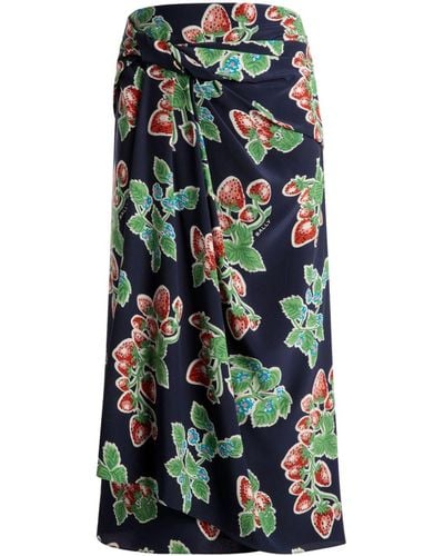 Bally Strawberry-print Silk Midi Skirt - Blue