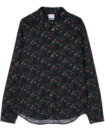 PS by Paul Smith Leaf Print Tailored Shirt - Black