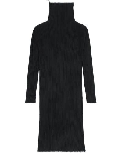 MM6 by Maison Martin Margiela Long Sleeves Plissé Midi Dress - Black