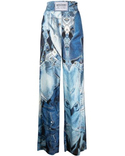 Moschino Jeans Graphic-print Wide-leg Pants - Blue