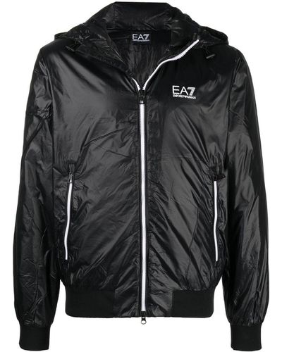 EA7 メタリックプリント フーデッドジャケット - ブラック