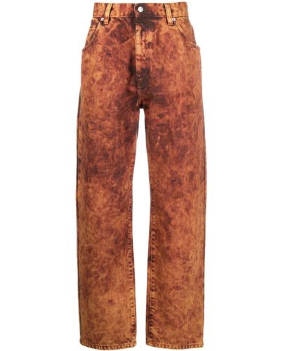 NAMACHEKO Dyed Stonewashed Straight-leg Jeans - Red
