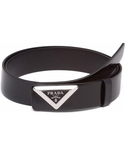 Prada Triangle-logo Leather Belt - Black