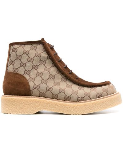Gucci GG Supreme Lace-up Boots - Brown