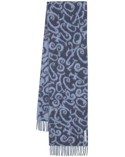 Acne Studios Abstract-pattern Fringed Scarf - Blue