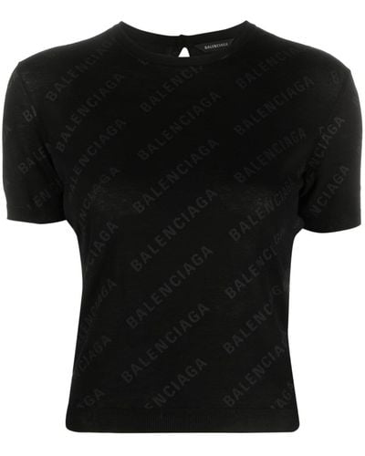 Balenciaga Mini Allover Logo Knitted Top - Black