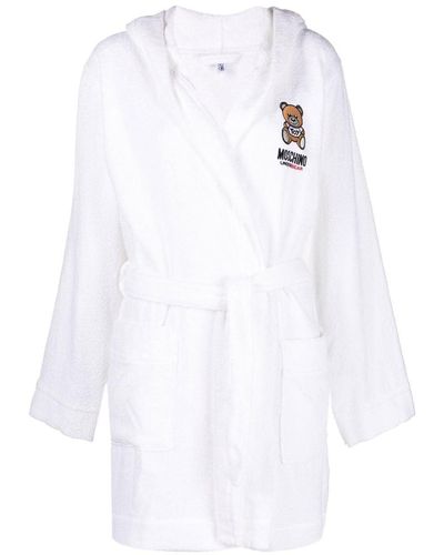 Moschino Teddy Logo-embroidered Hooded Robe - White