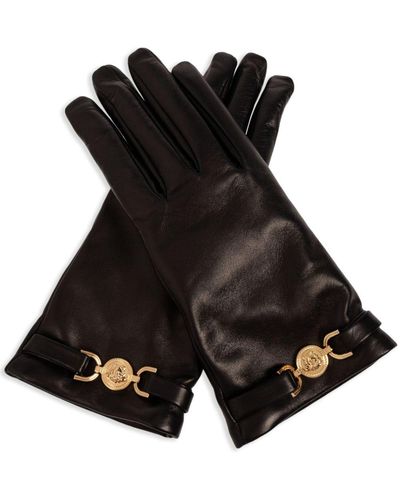 Versace Medusa-plaque Leather Gloves - Black