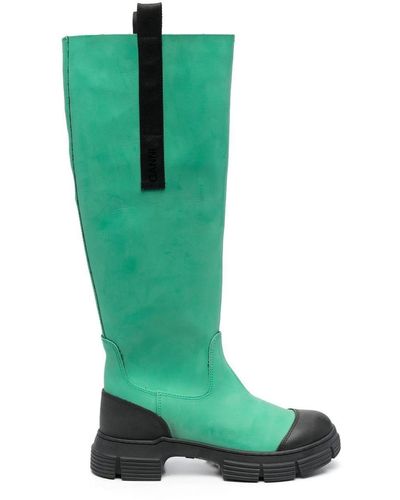 Ganni Contrast-trim Knee-high Boots - Green