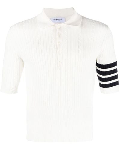 Thom Browne 4-bar Cable-knit Ribbed Polo Shirt - White