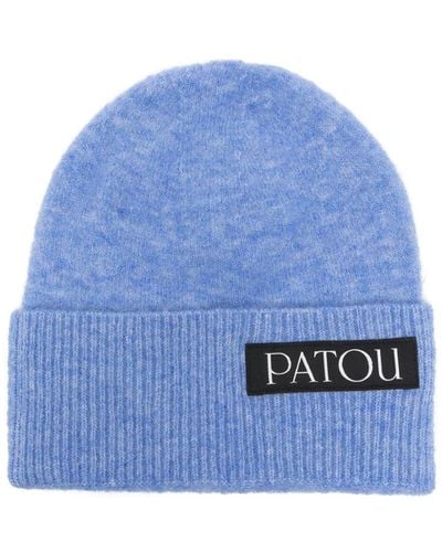 Patou Logo-patch Wool-blend Beanie - Blue