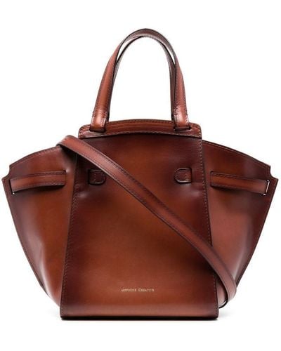 Officine Creative Saddle Logo-print Leather Tote Bag - Brown