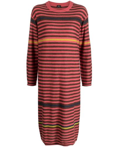PS by Paul Smith Robe mi-longue en maille à rayures - Rouge