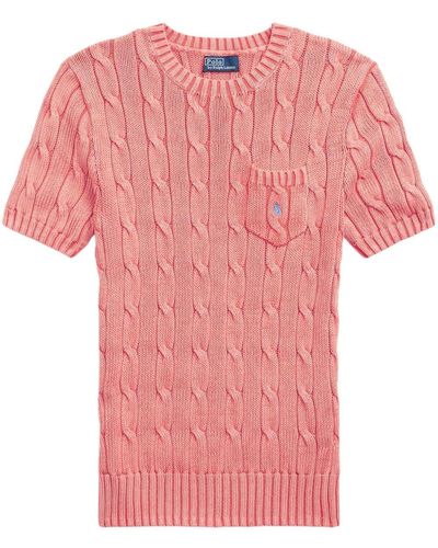 Polo Ralph Lauren Logo-embroidered Cable-knit Cotton Top X - Pink