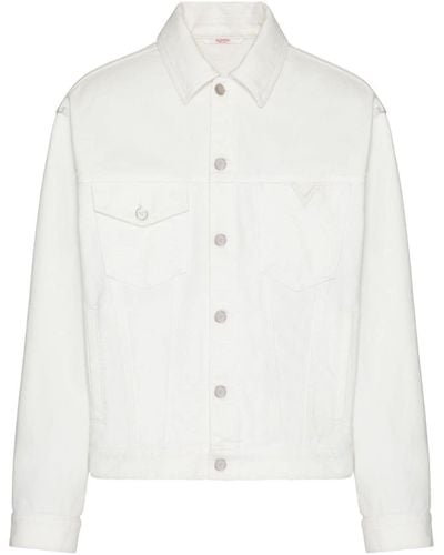 Valentino Garavani Veste en jean à plaque logo - Blanc