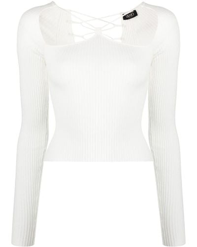 Liu Jo Ribbed-knit Lace-up Top - White